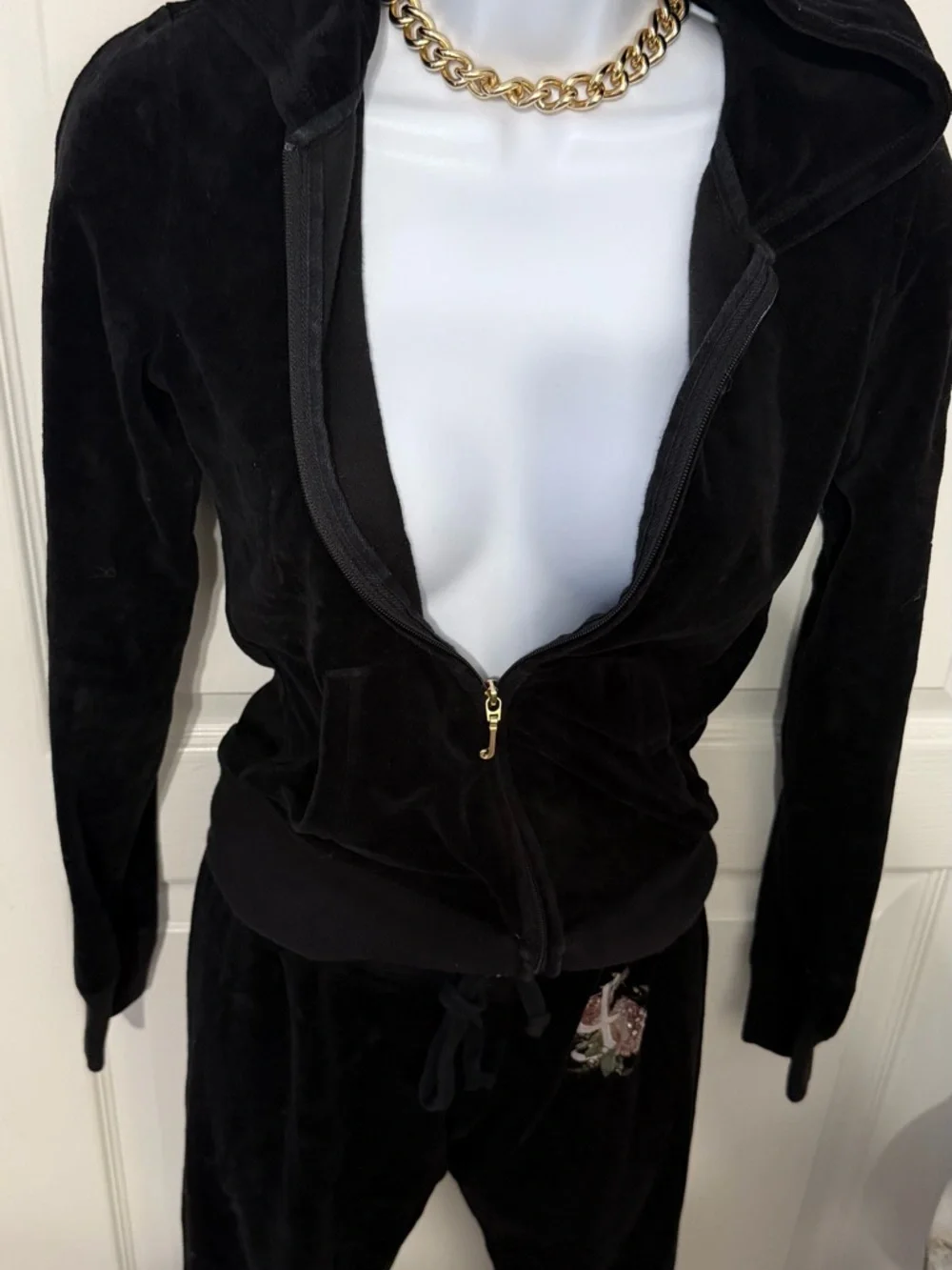 Juicy Couture Black Velour Track Jacket & Joggers Set with Gold Hardware - Picture 1 of 7